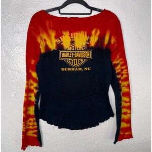 Vintage Harley Davidson Tie Dye Long Sleeve T-Shirt Lettuce Edge Ruffle Sleeve